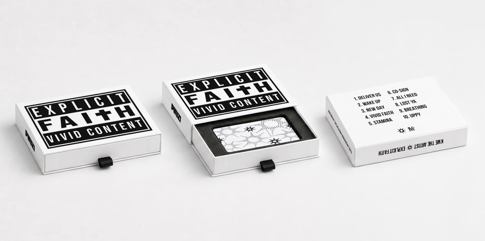 Explicit Faith Phyzi drawer boxes with printed tracklist
